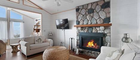 Smart-tv, pejs, dvd-afspiller, bøger