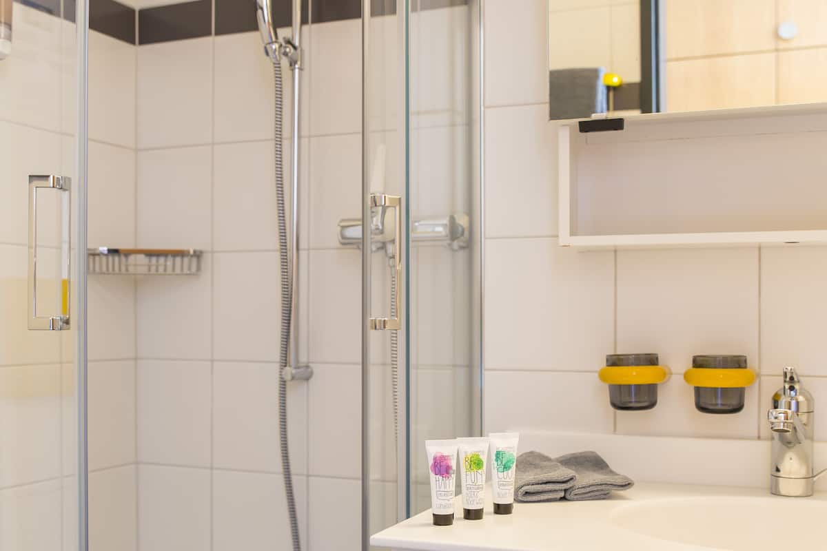 free toiletries, hair dryer, towels