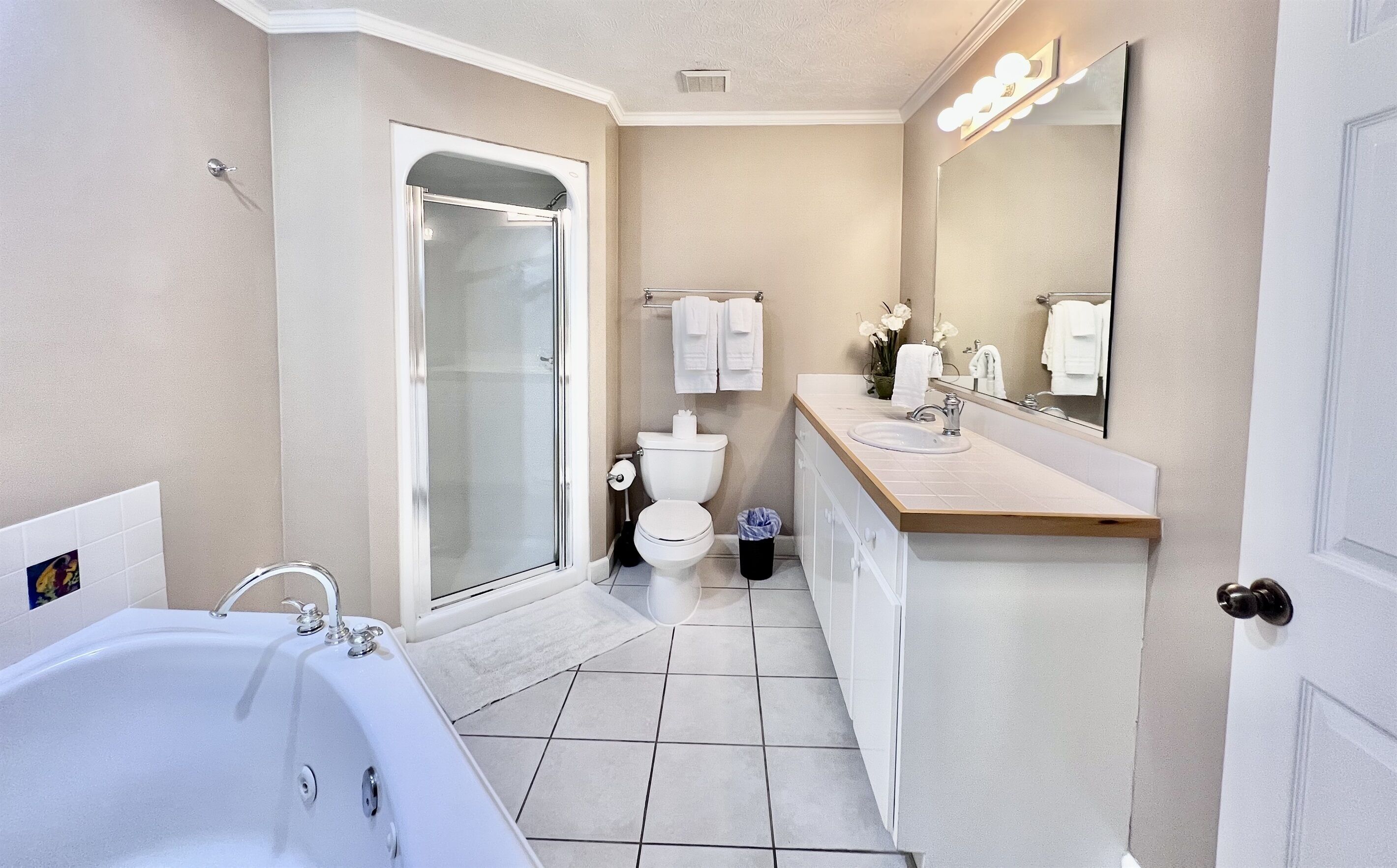 Bathtub, jetted tub, towels