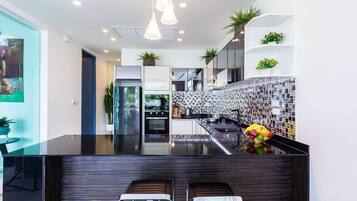 Fridge, microwave, oven, dishwasher