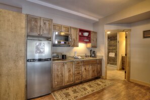 Fridge, microwave, coffee/tea maker, freezer