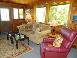 TV, DVD player - Stone - This Rangeley Lake home has a very level entry to the water with a huge deck! (Rangeley)