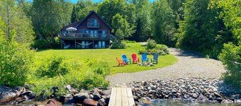 Stone - This Rangeley Lake home has a very level entry to the water with a huge deck!