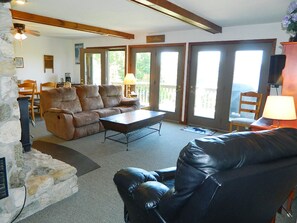 TV, DVD player - Stone - This Rangeley Lake home has a very level entry to the water with a huge deck! (Rangeley)