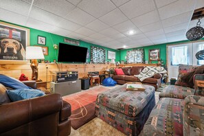 TV, fireplace, video games, Hulu