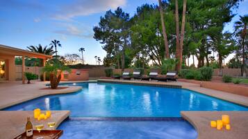Outdoor pool, sun loungers