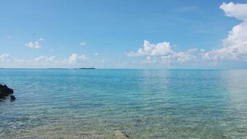 On the beach, sun loungers, beach towels