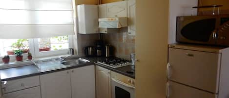 Fridge, microwave, oven, toaster