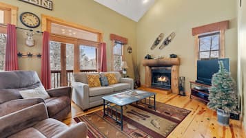 Télévision, cheminée, lecteur de DVD