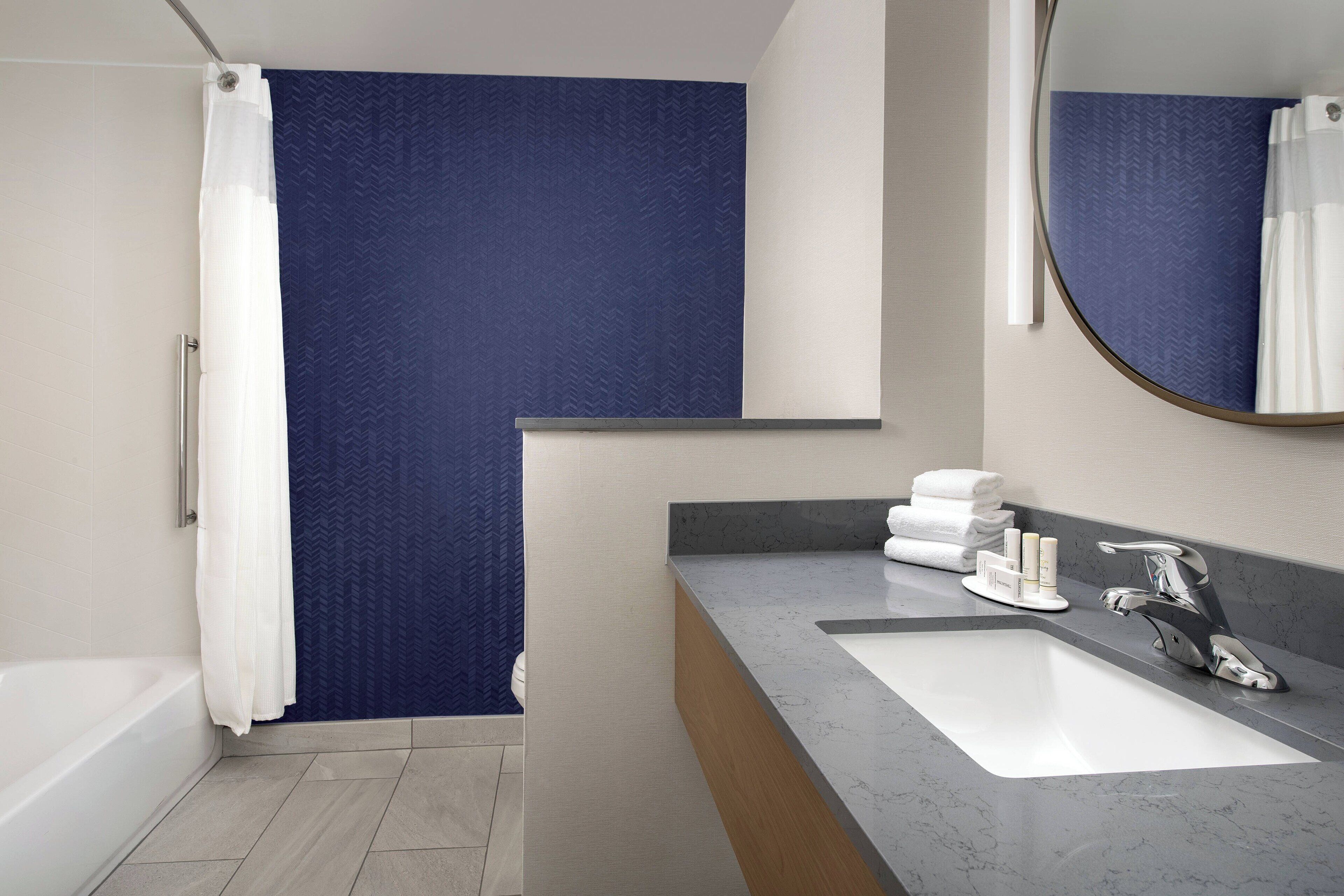 free toiletries, hair dryer, towels