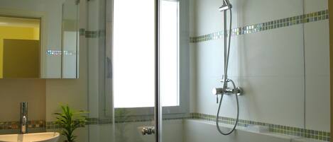 Hair dryer, towels, toilet paper
