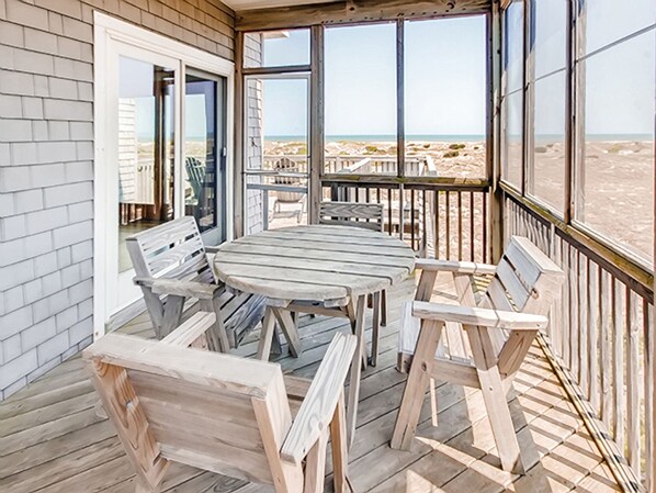 Outdoor dining - Oceanfront! Heated Pool! Wood Floors! Game Room! (Salvo)