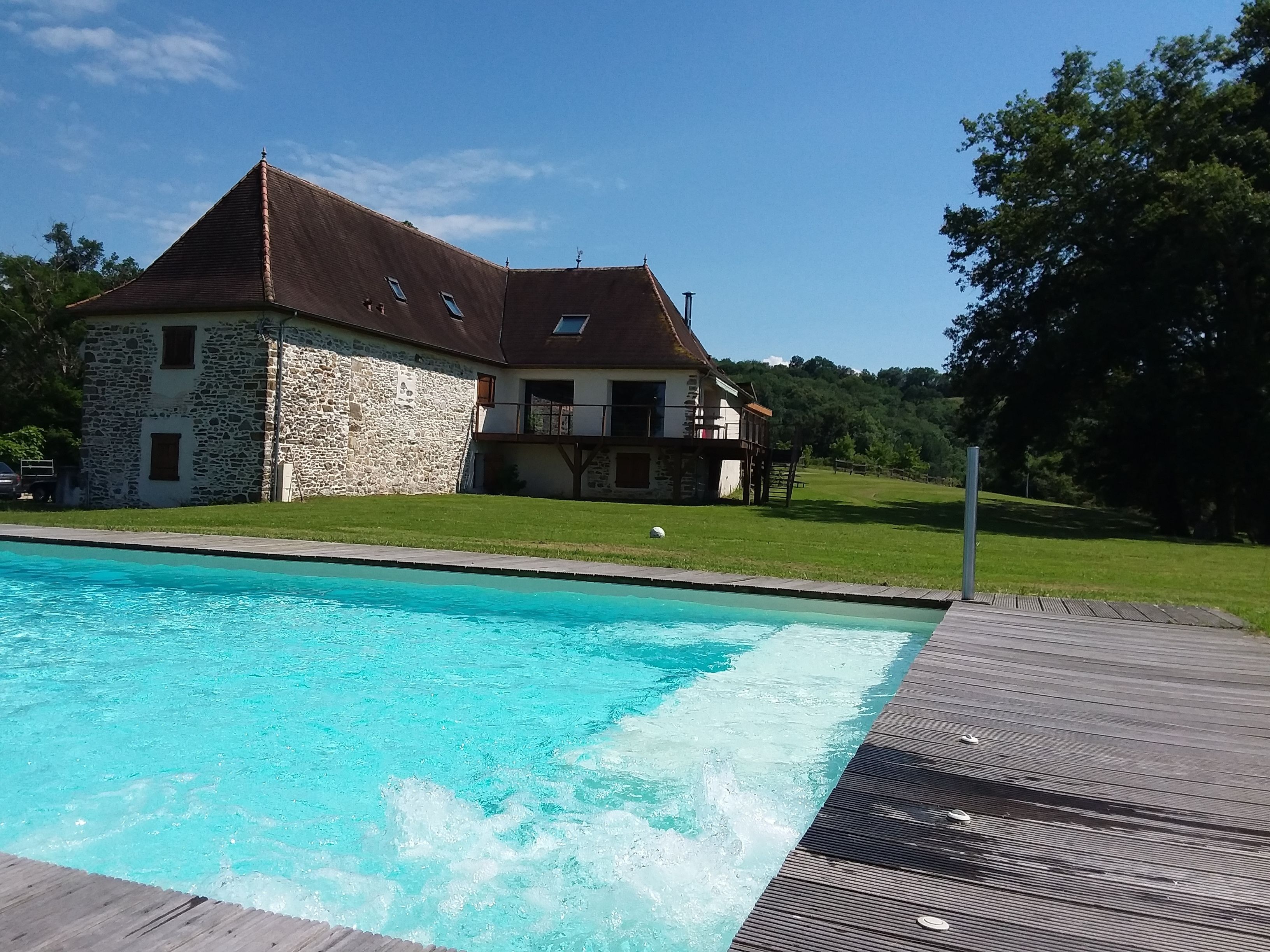 Outdoor pool, pool umbrellas, pool loungers