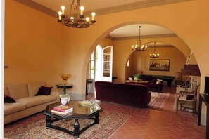 Televisie, een open haard, een dvd-speler en boeken