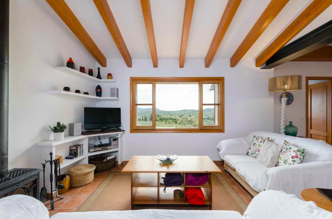 Een smart-tv, een open haard, een dvd-speler en een tafeltennistafel