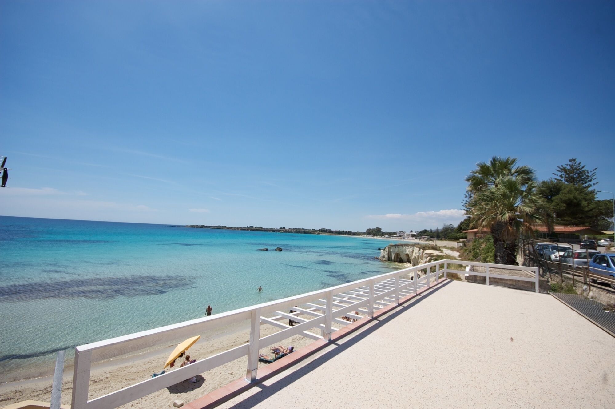 On the beach, sun loungers