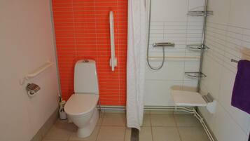 Combined shower/tub, hair dryer, towels, soap