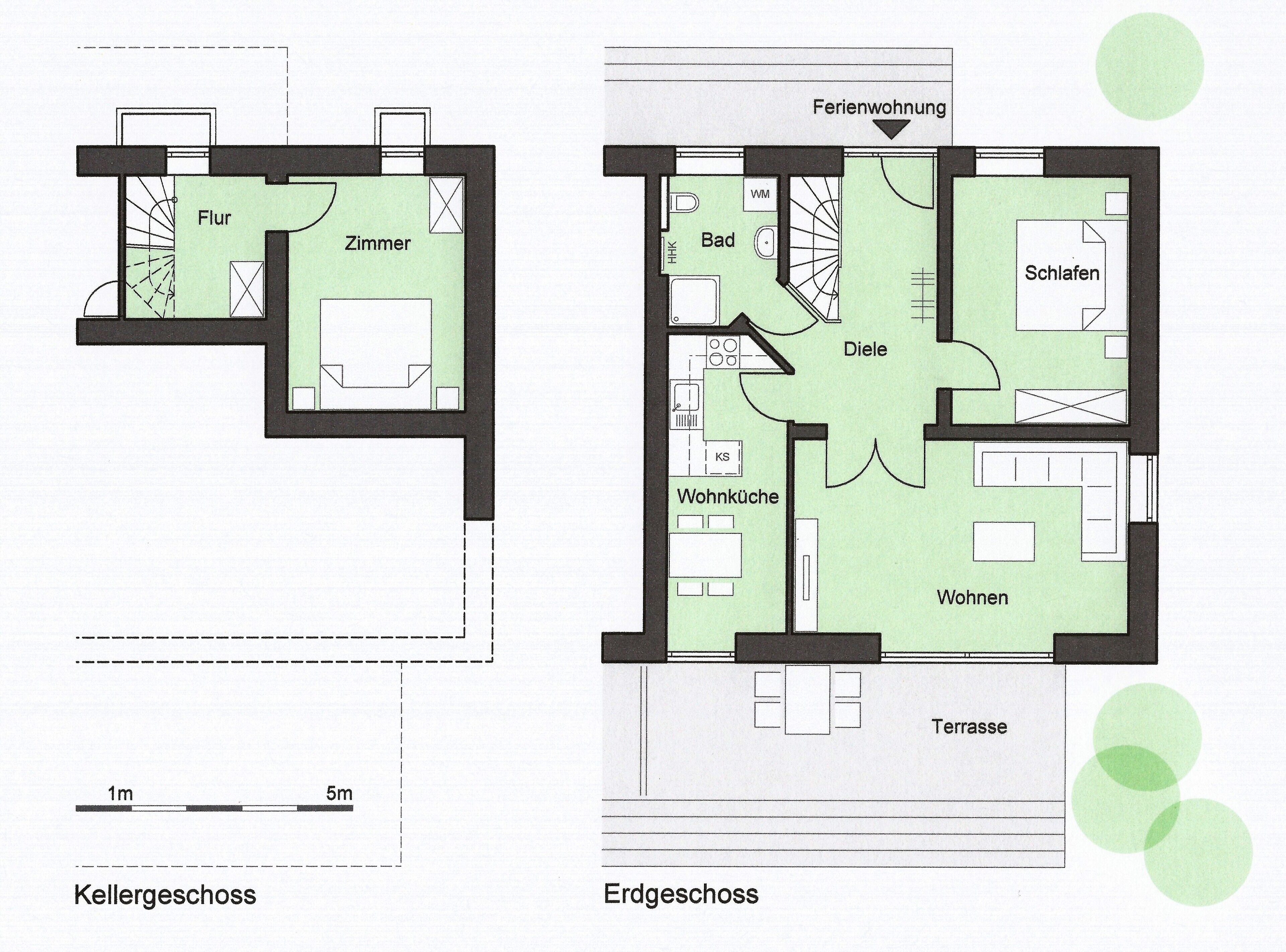 Floor plans of a hotel with separate Keller- and Erdgeschoss levels.