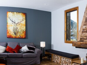 Televisie, een open haard en een dvd-speler