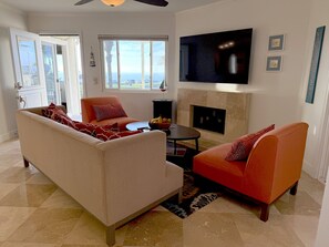 Smart TV, fireplace, video games, offices