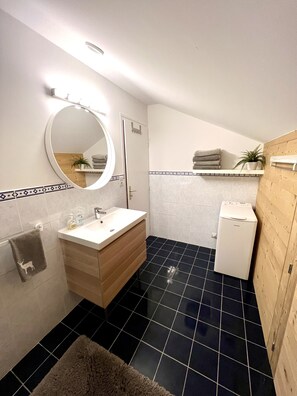 Douche, séchoir à cheveux, papier de toilette