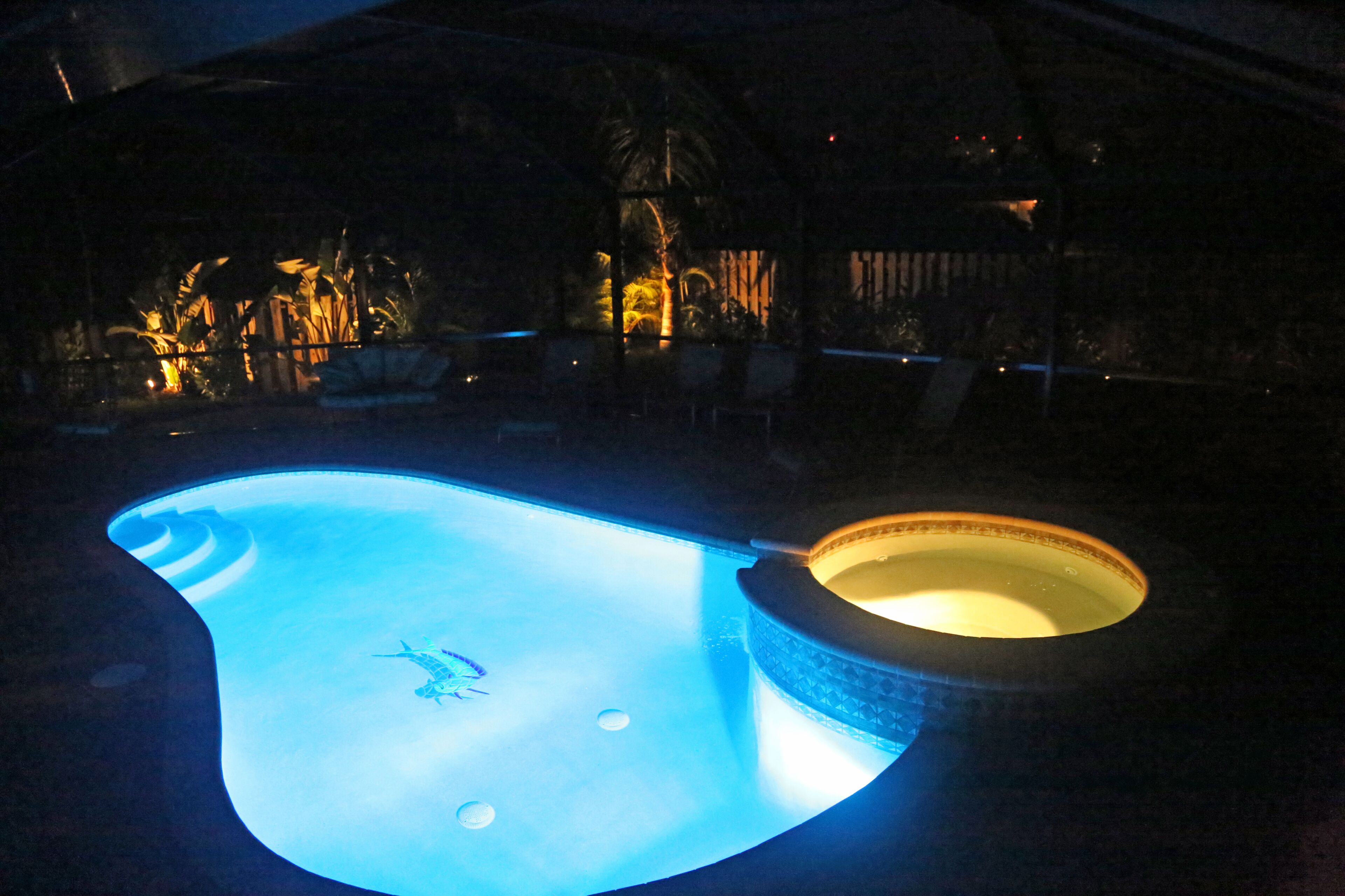 Pool and Spa at night