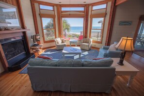 TV, fireplace, DVD player, books