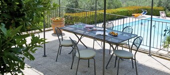 Studio with private balcony, great views, wifi, shared pool, close to village