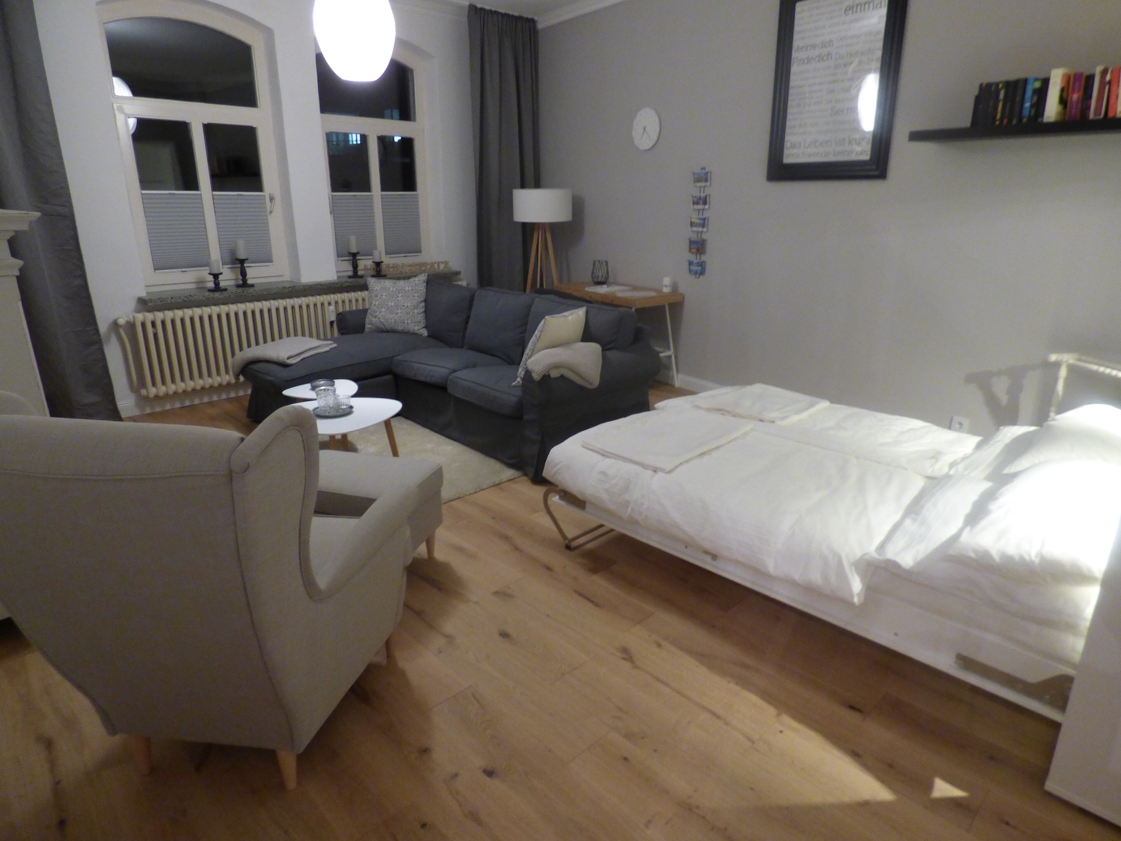 1 bedroom, desk, iron/ironing board, travel crib