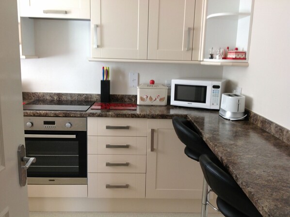 Großer Kühlschrank, Mikrowelle, Ofen, Herdplatte