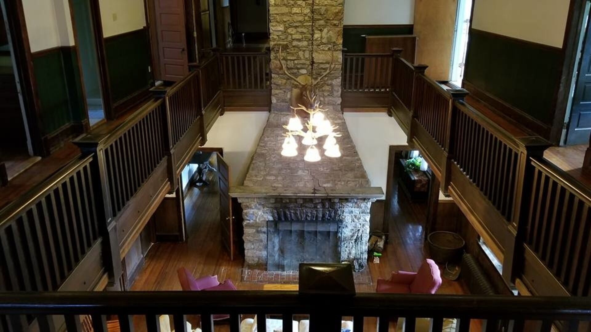 ELK ROOM FIREPLACE VIEWED FROM 2ND FLOOR