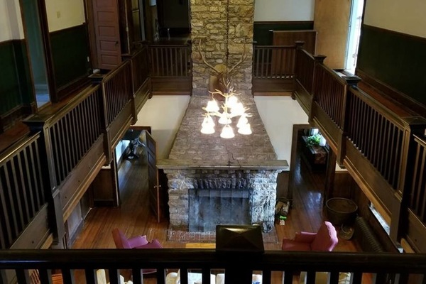 ELK ROOM FIREPLACE VIEWED FROM 2ND FLOOR
