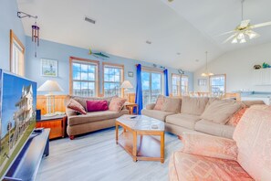 TV, DVD player, books, video library - Oceanview Home with Private Pool, Hot Tub, and Nearby Community Beach Access (Rodanthe)