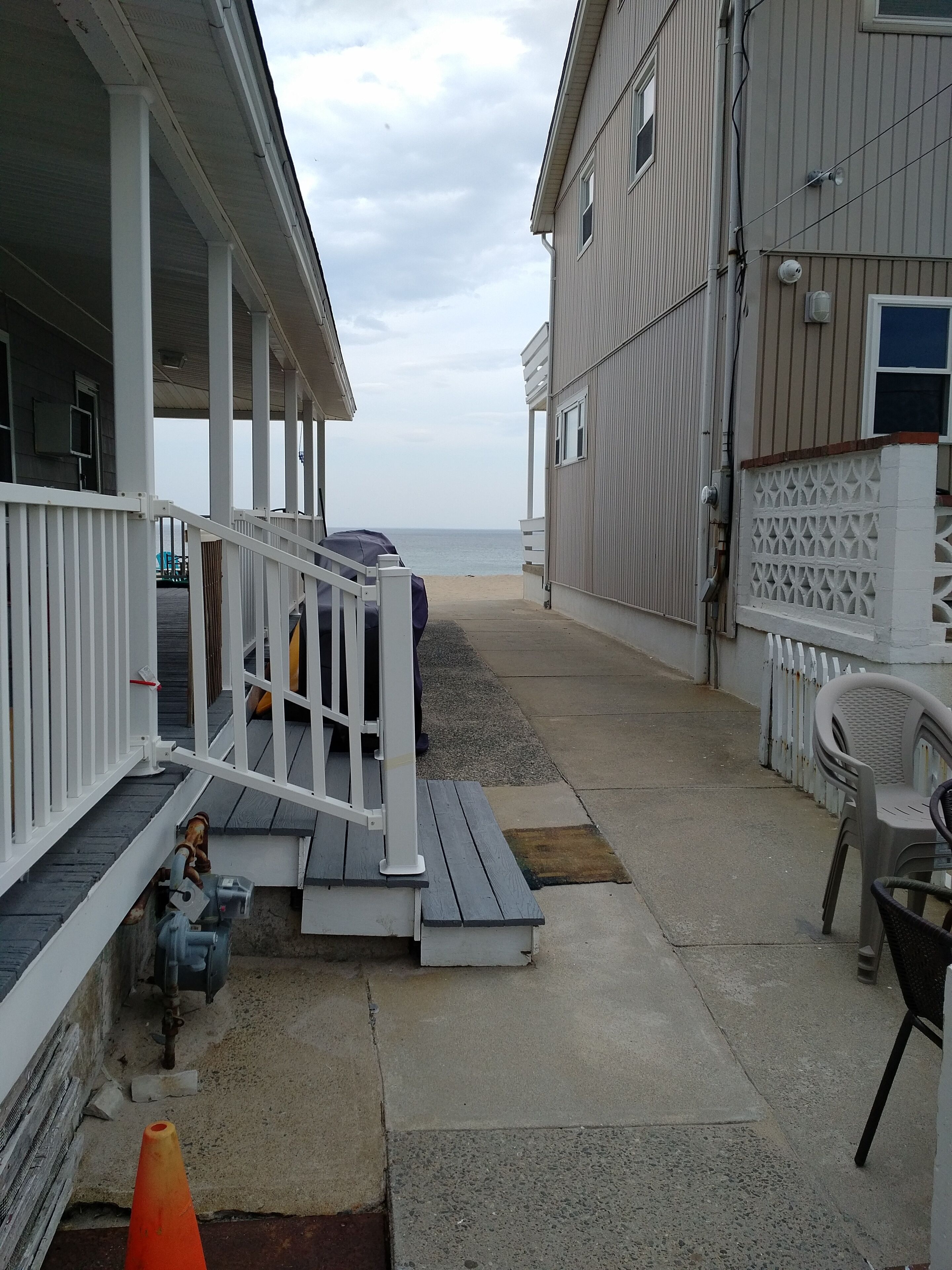 view from the top of the stairs outside the kitchen door.