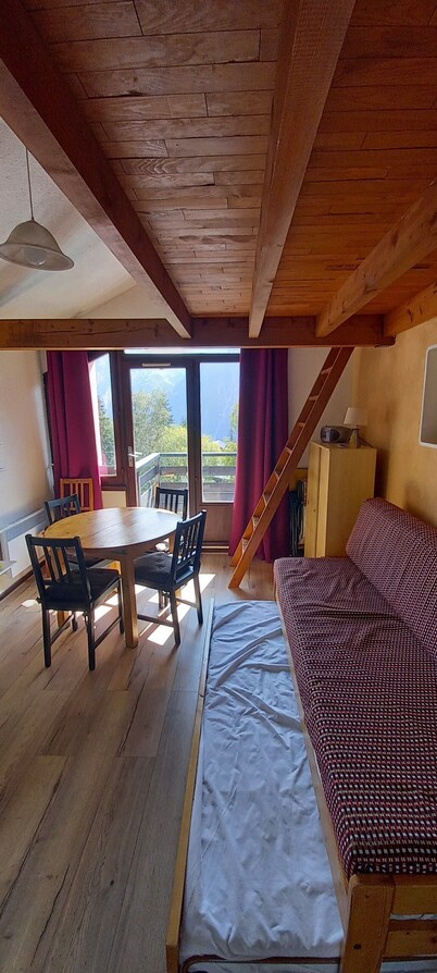 studio at the foot of the slopes, view of the mountains, sleeps 5, quiet residence