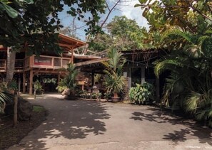 A rustic wooden building with a covered porch, surrounded by lush tropical vegetation. - Luquillo Beach Getaway – Cozy Coastal Condo Steps from  Playa Azul (Luquillo)