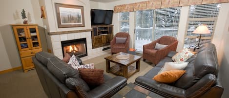 Smart TV, fireplace, stereo