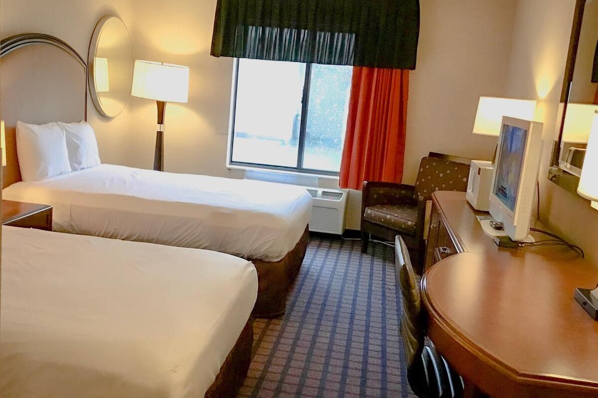 desk, laptop workspace, blackout curtains, soundproofing