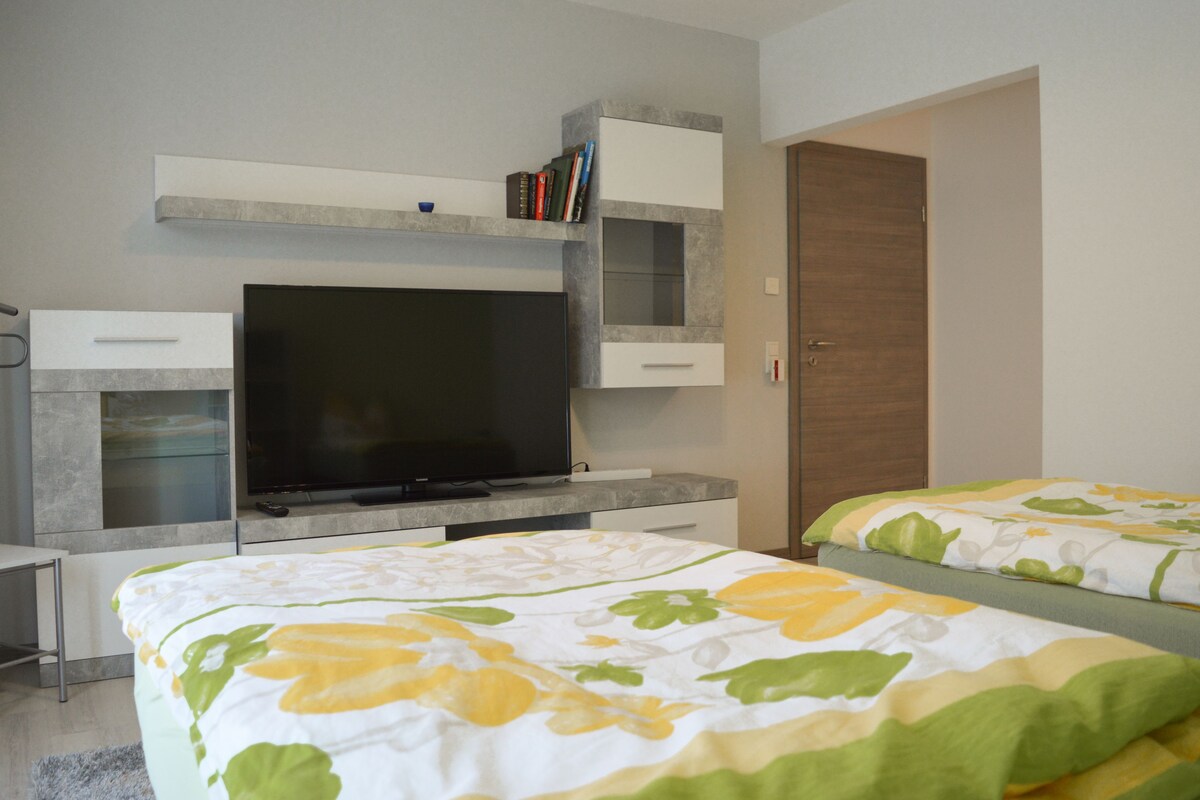 Premium-Doppel- oder -Zweibettzimmer, 2 Einzelbetten, Gartenblick | Zustellbetten, kostenloses WLAN, Bettwäsche