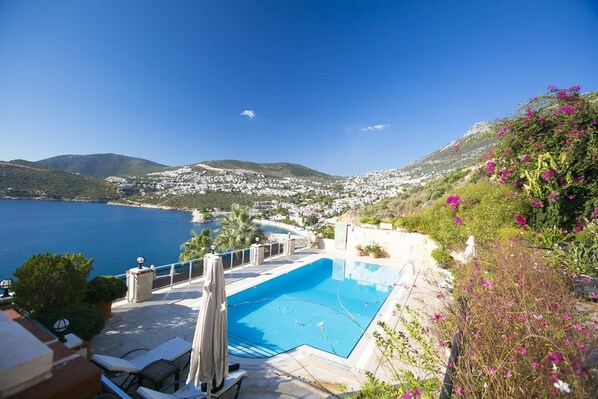 Outdoor pool, pool loungers