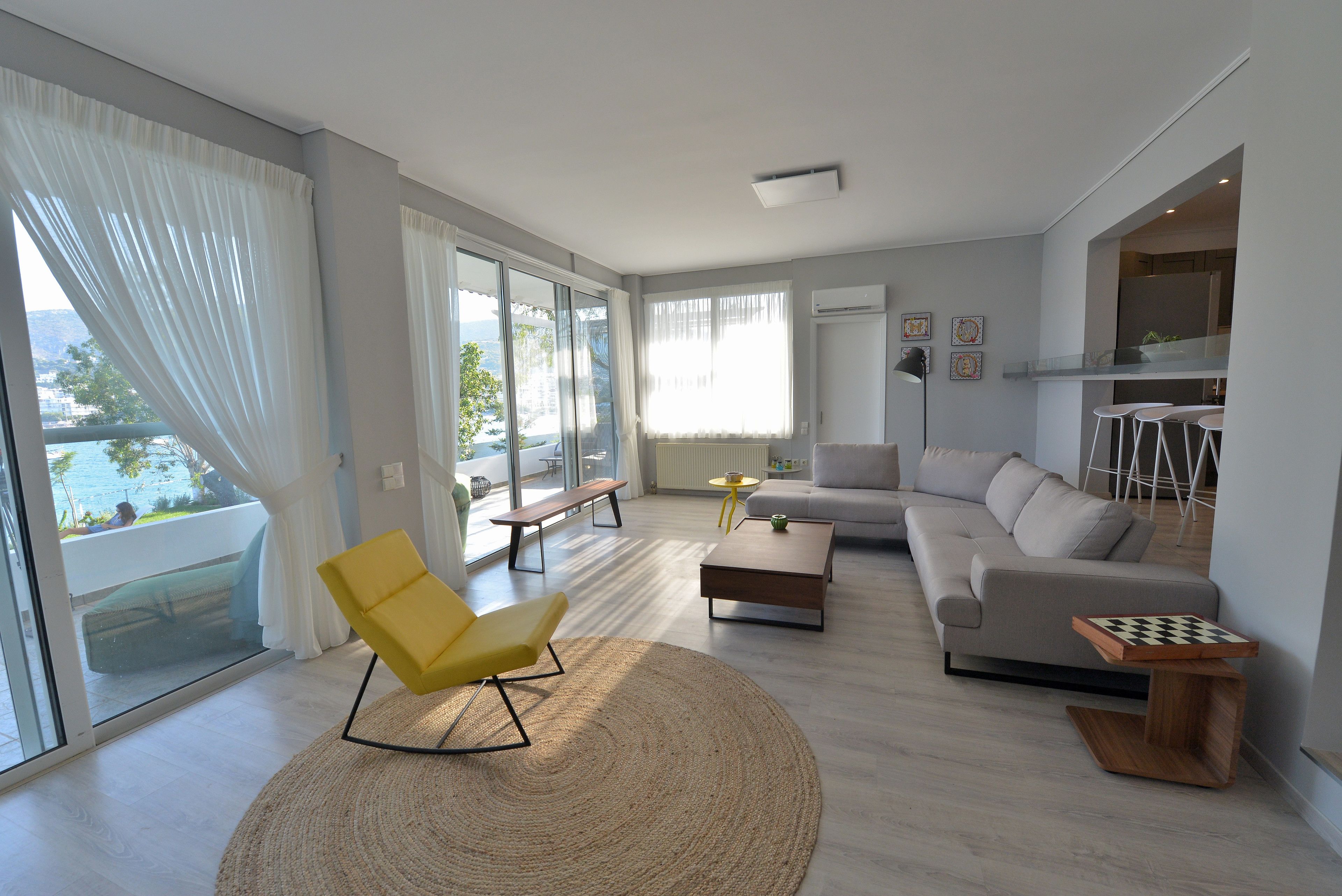 Luxury Villa, 4 Bedrooms, Sea View | Living room | 40-inch flat-screen TV with satellite channels, LCD TV, fireplace