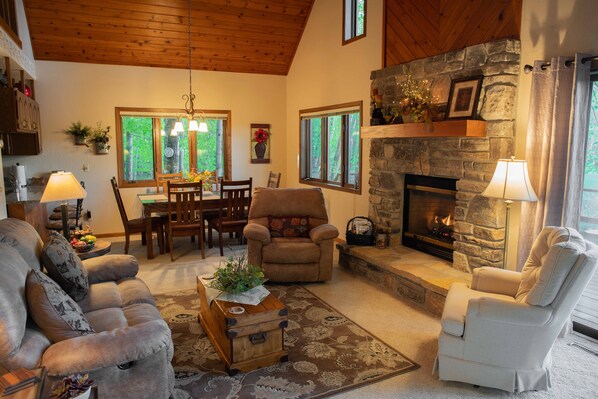 TV, fireplace, DVD player, stereo