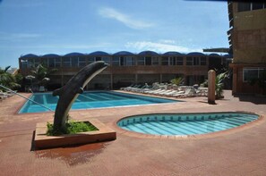 Innenpool, Außenpool, Sonnenschirme, Liegestühle