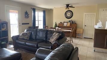 Smart TV, DVD player, books, video library