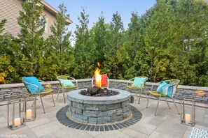 Terrace/patio - 100 steps to Lake Michigan beach, paved courtyard, gas fire pit. La Terrazza MC! (Michigan City)