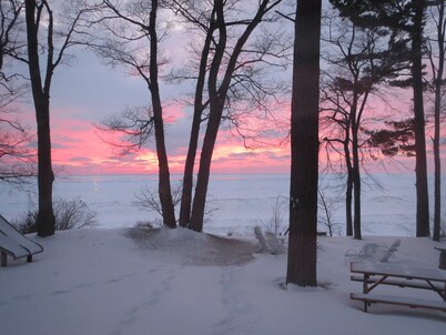 Lake Michigan 1945 Log Cabin Cottage Home North Muskegon Private Sandy Beach