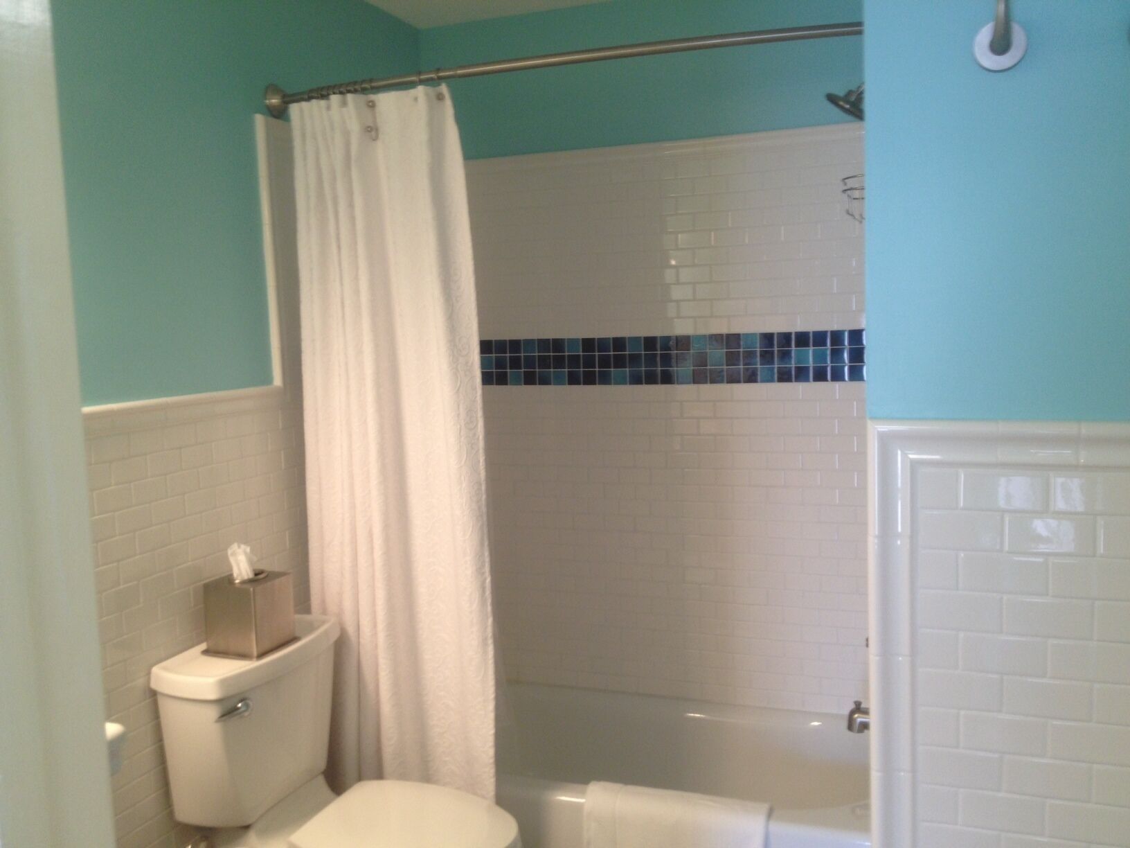 A bathroom with a toilet, a shower, and a bathtub.