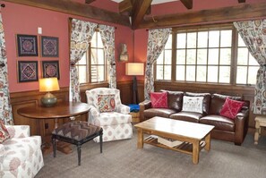 Smart TV, fireplace, video games, DVD player