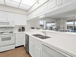 Fridge, microwave, oven, dishwasher
