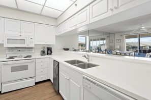 Fridge, microwave, oven, dishwasher